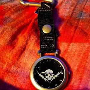 Hot Topic Skull Clip Watch Big FACE Vintage Works